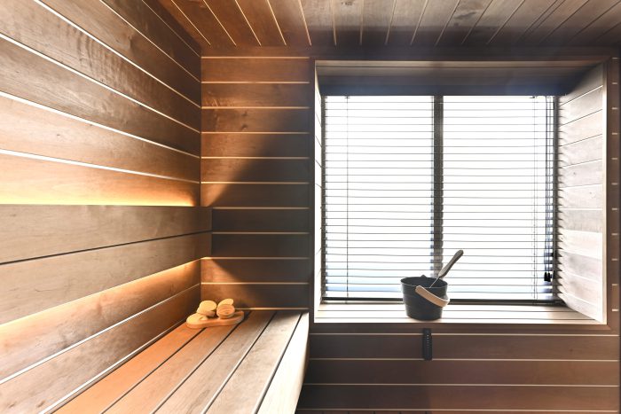 Houten Sauna met raam en decoratie